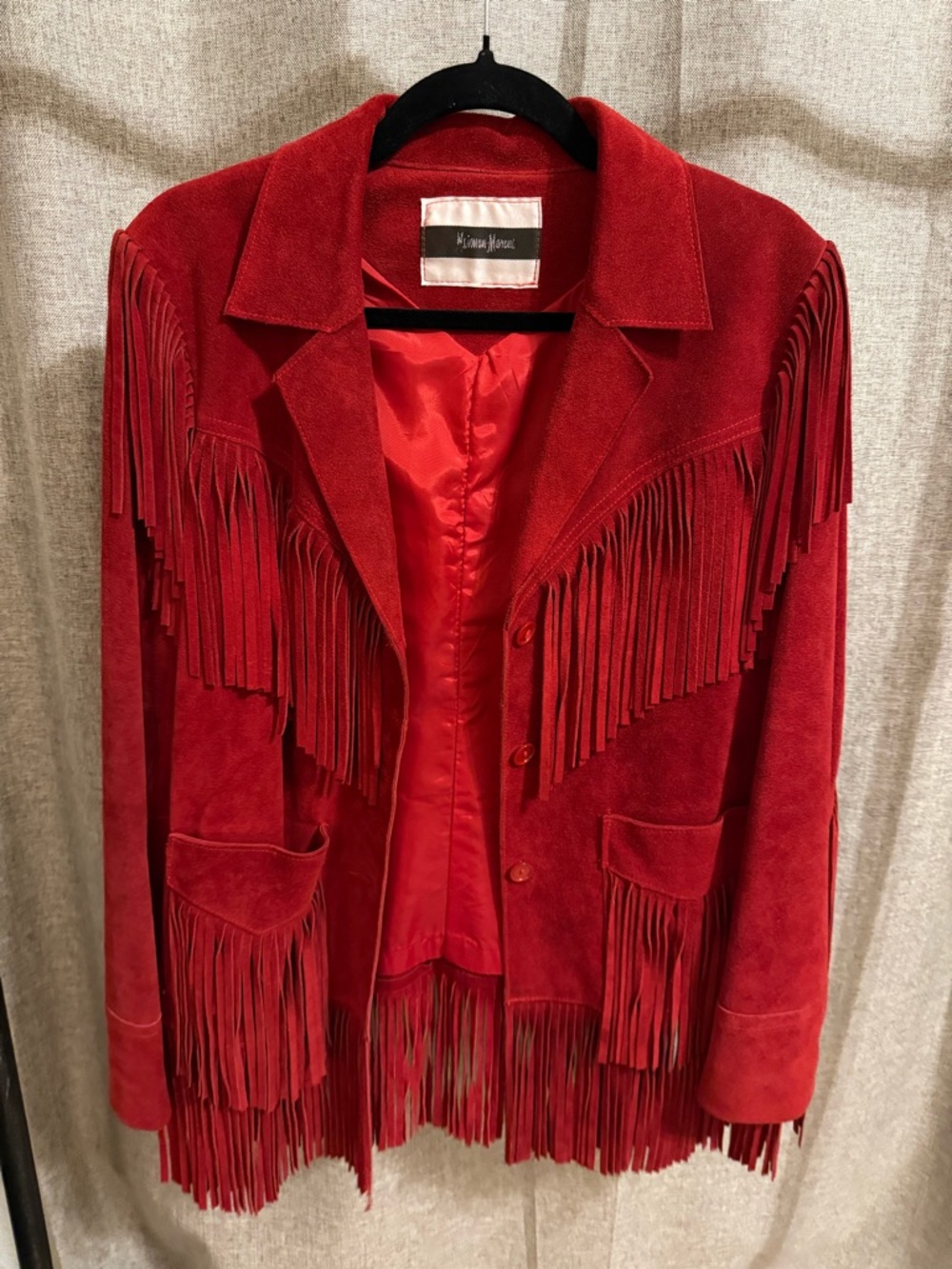 Neiman Marcus Red Suede Fringe Jacket